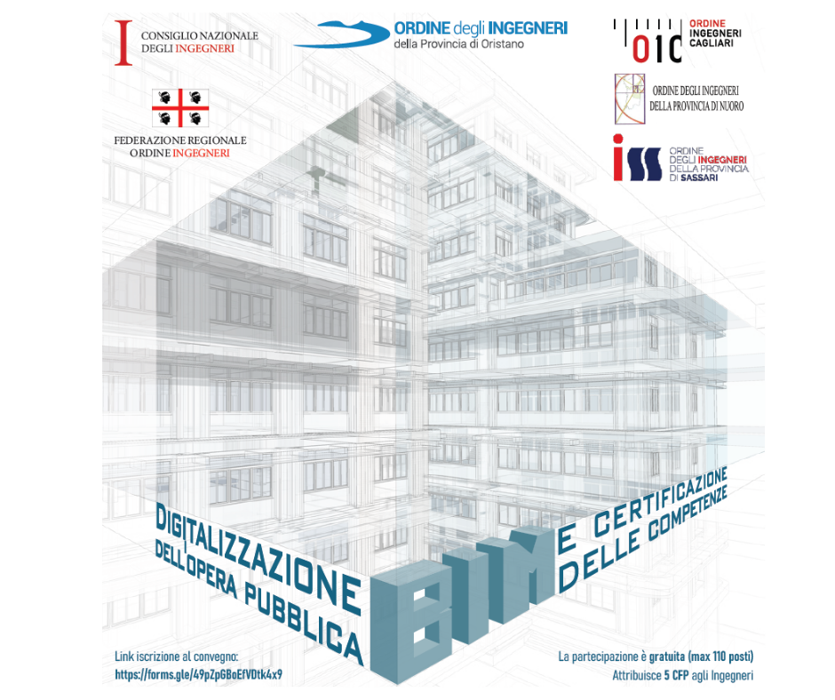 BIM e digitalizzazione delle Opere pubbliche – Giovedì a Cabras il convegno della Federazione degli Ingegneri sardi