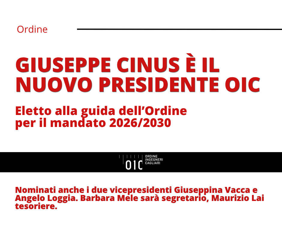 Giuseppe Cinus è il nuovo presidente dell’Ordine degli Ingegneri della Provincia di Cagliari