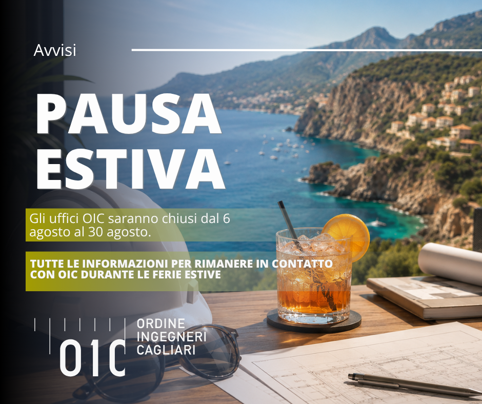 Pausa estiva degli uffici dell’Ordine degli Ingegneri della Provincia di Cagliari